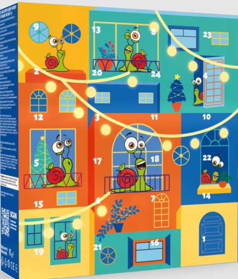 BOB SNAIL KALENDARZ ADWENTOWY 2025 ZDROWE PRZEKĄSKI I ZABAWKI ŚWIĘTA 2025