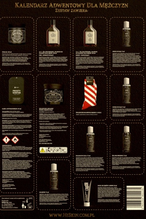 HISKIN MEN ZESTAW KALENDARZ ADWENTOWY 2025 12 KOSMETYKÓW SKARPETKI PREZENT