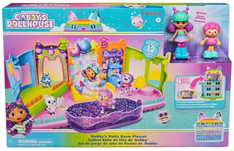 KOCI DOMEK GABI DUŻY ZESTAW POKÓJ IMPREZOWY Z RAMPĄ + 2 FIGURKI NA WROTKACH