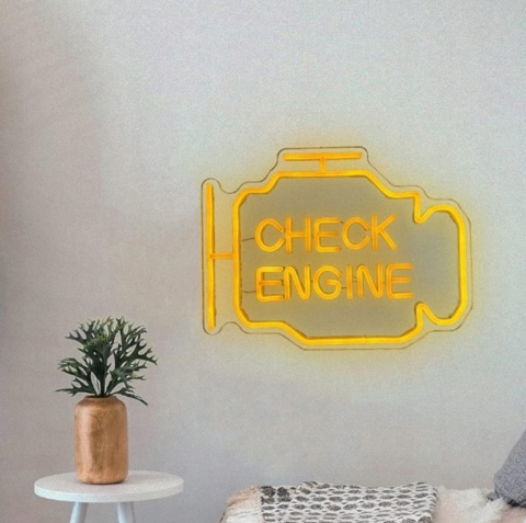 NEON LAMPKA NOCNA WISZĄCA ŻÓŁTY LED CHECK ENGINE DEKORACJA LED PILOT