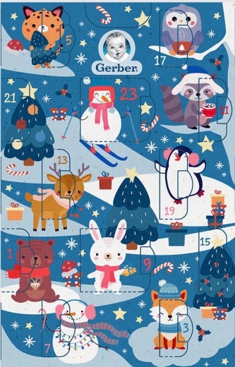 NESTLÉ GERBER PIERWSZY KALENDARZ ADWENTOWY DESERKI PRZEKĄSKI DZIECKO MUSY