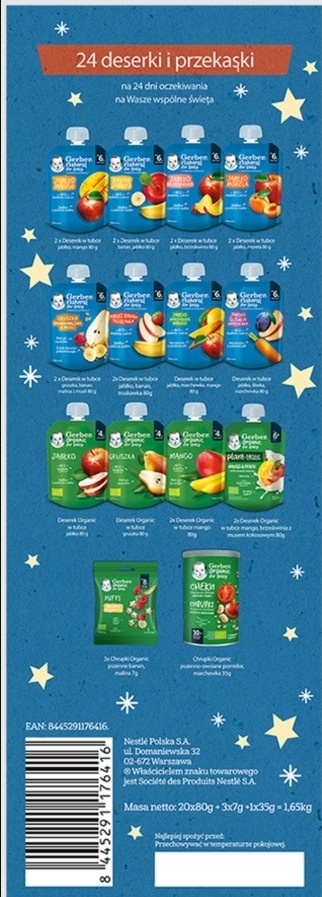 NESTLÉ GERBER PIERWSZY KALENDARZ ADWENTOWY DESERKI PRZEKĄSKI DZIECKO MUSY