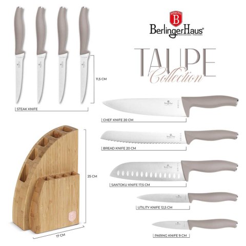 ZESTAW NOŻY BERLINGER HAUS BH-3122 TAUPE W BLOKU BAMBUSOWYM